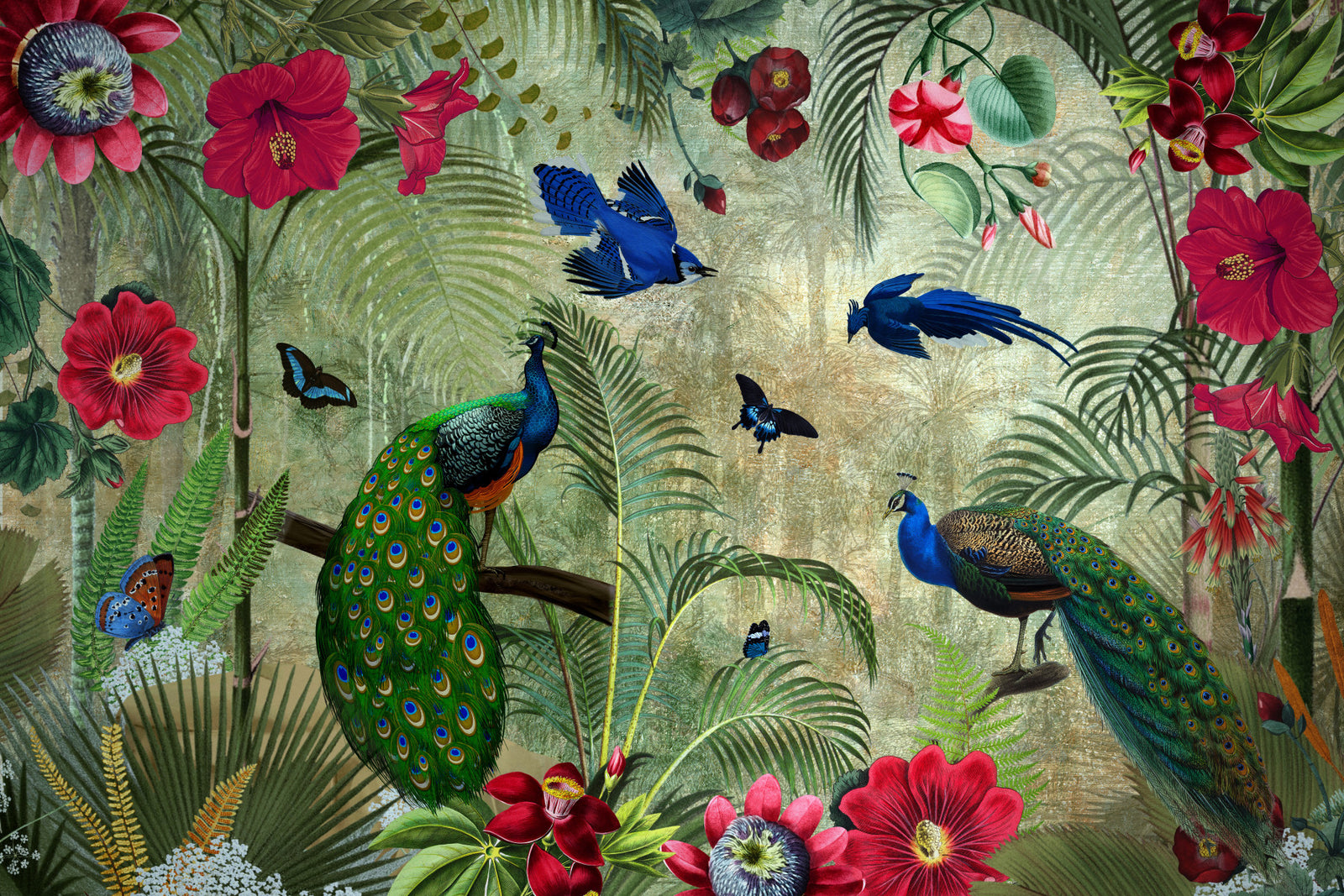 Tropical Vintage Peacock Paradise Wall Mural