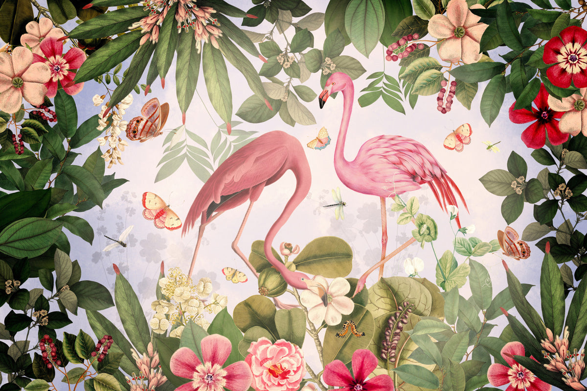 Botanical Flamingo Dream Wall Mural in your room — zoomed