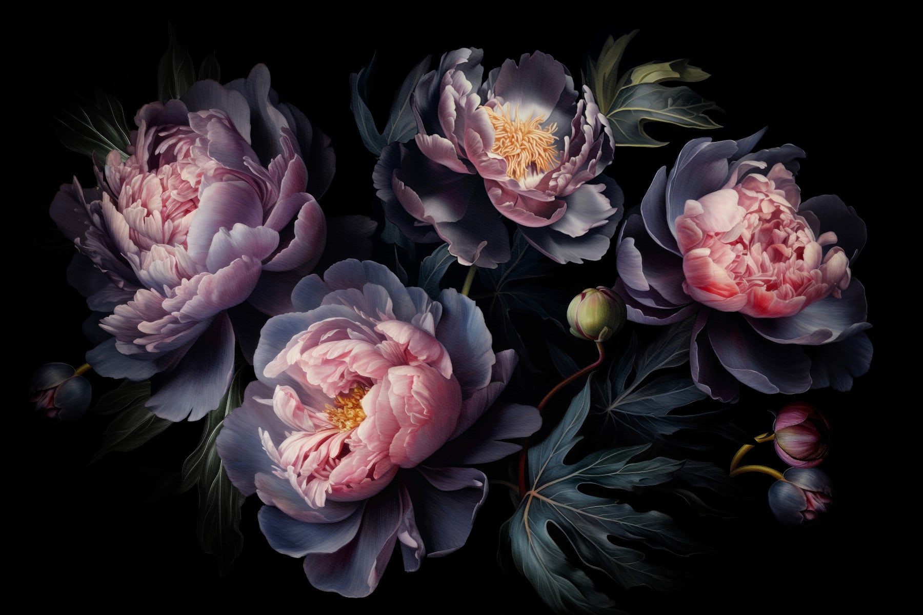 Midnight Peonies Wall Mural