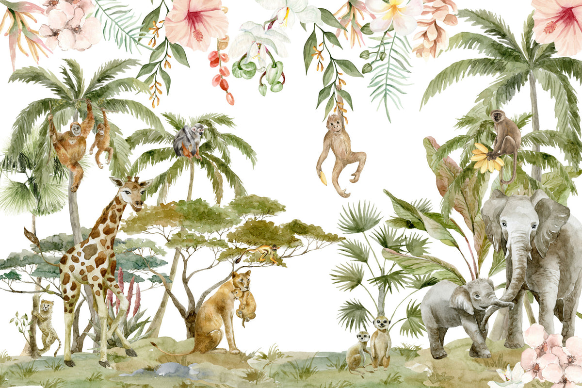 Wild Wonders Watercolor Wall Mural in your room — zoomed
