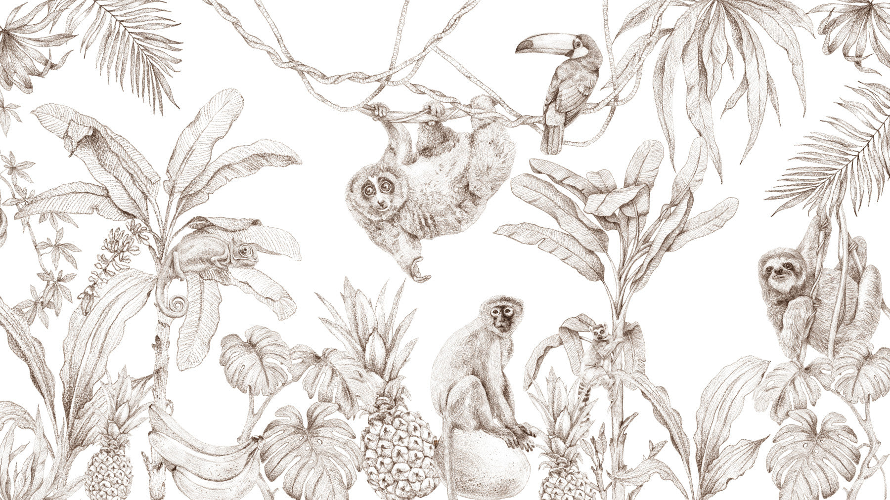Sepia Jungle Reverie Wall Mural in your room — zoomed