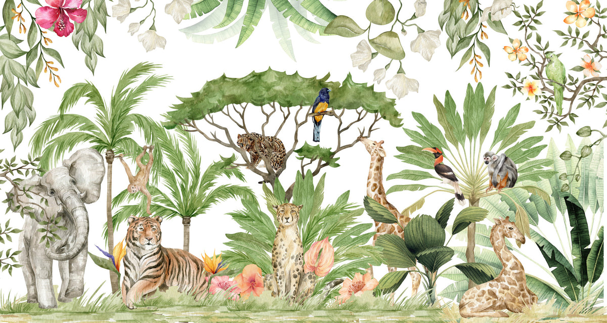 Watercolor Wildlife Oasis Wall Mural in your room