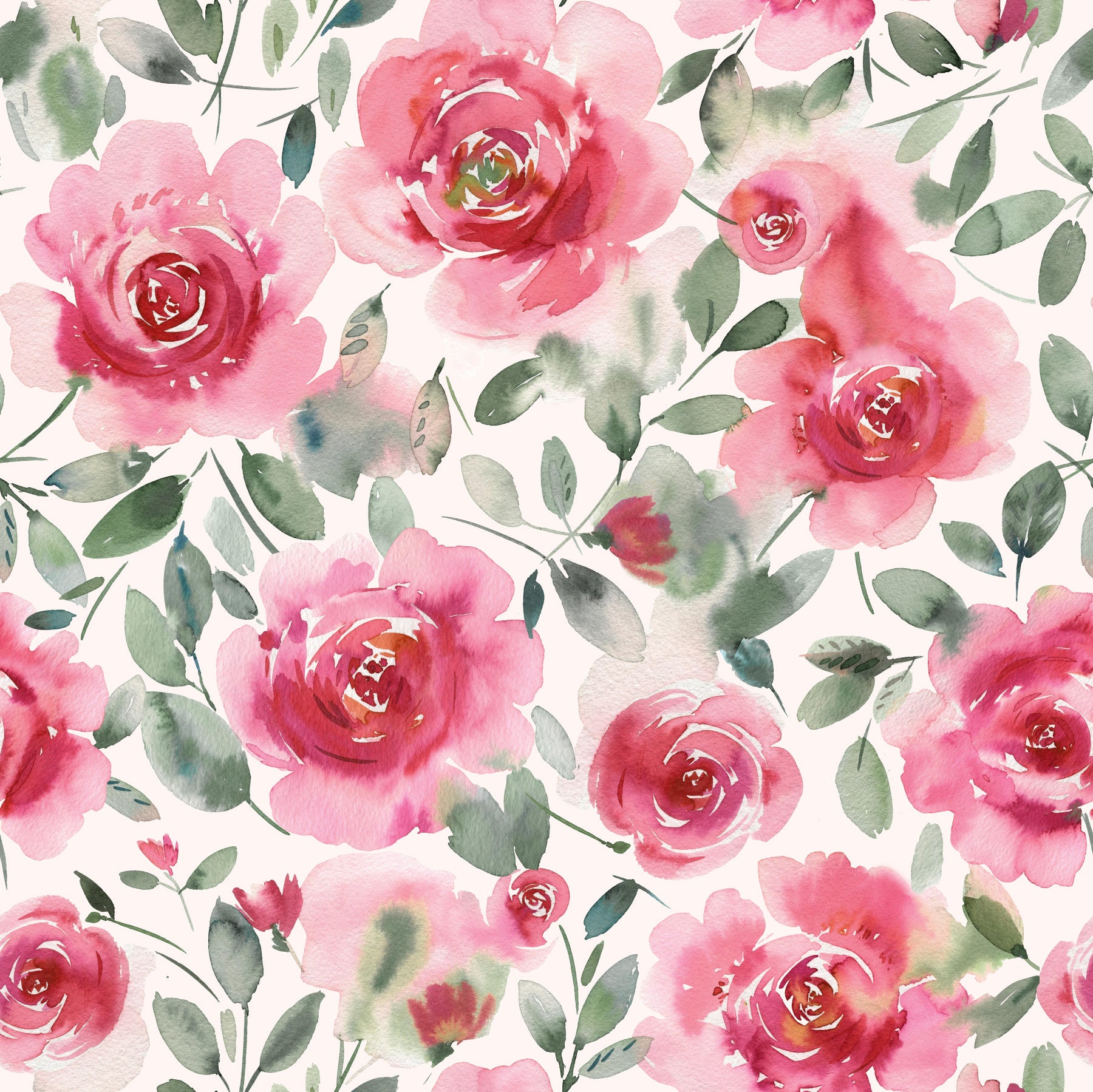 Soft Romantic Roses Watercolor Red Green Wallpaper⁠ in your room — zoomed