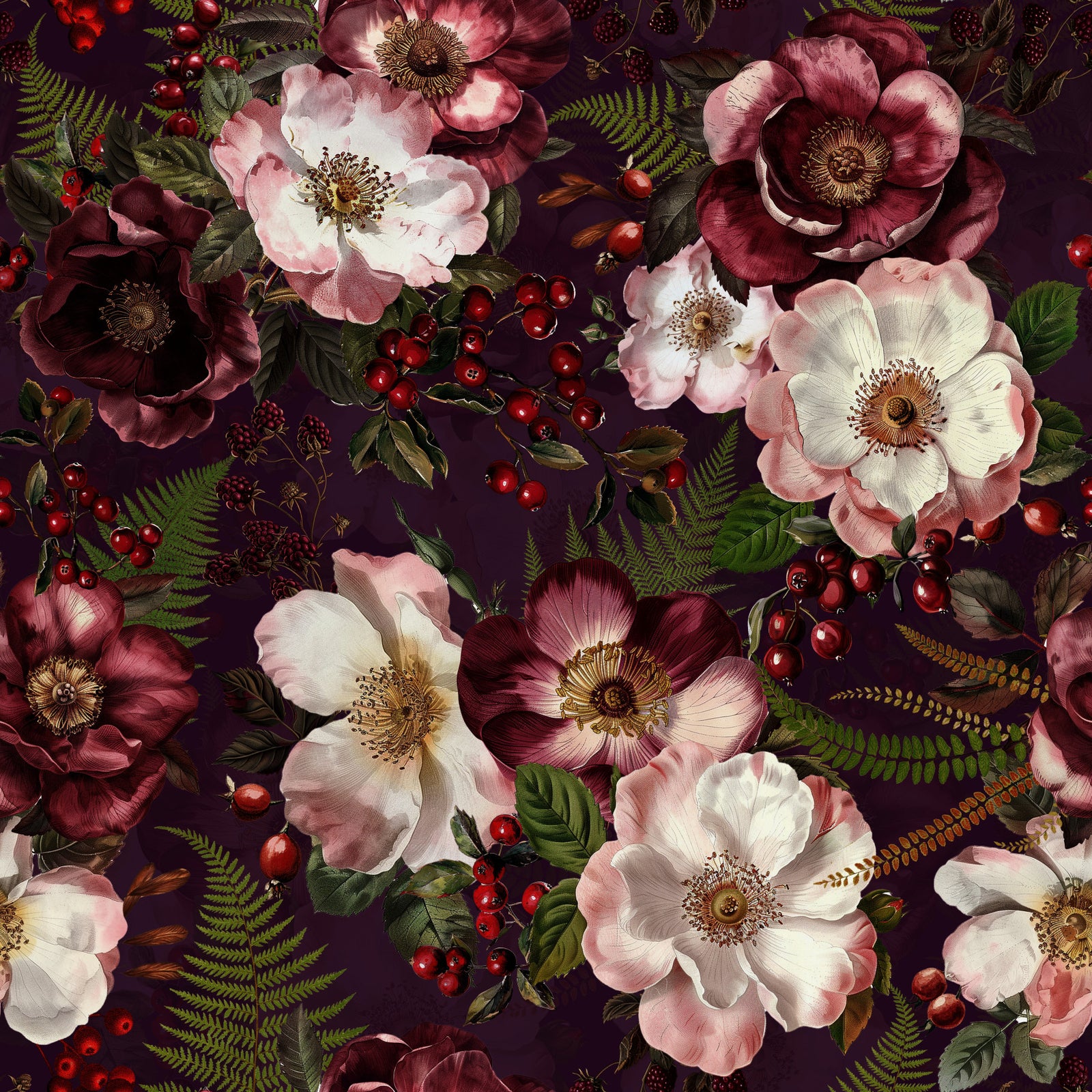 Vintage Mystic Night Roses Wallpaper⁠
