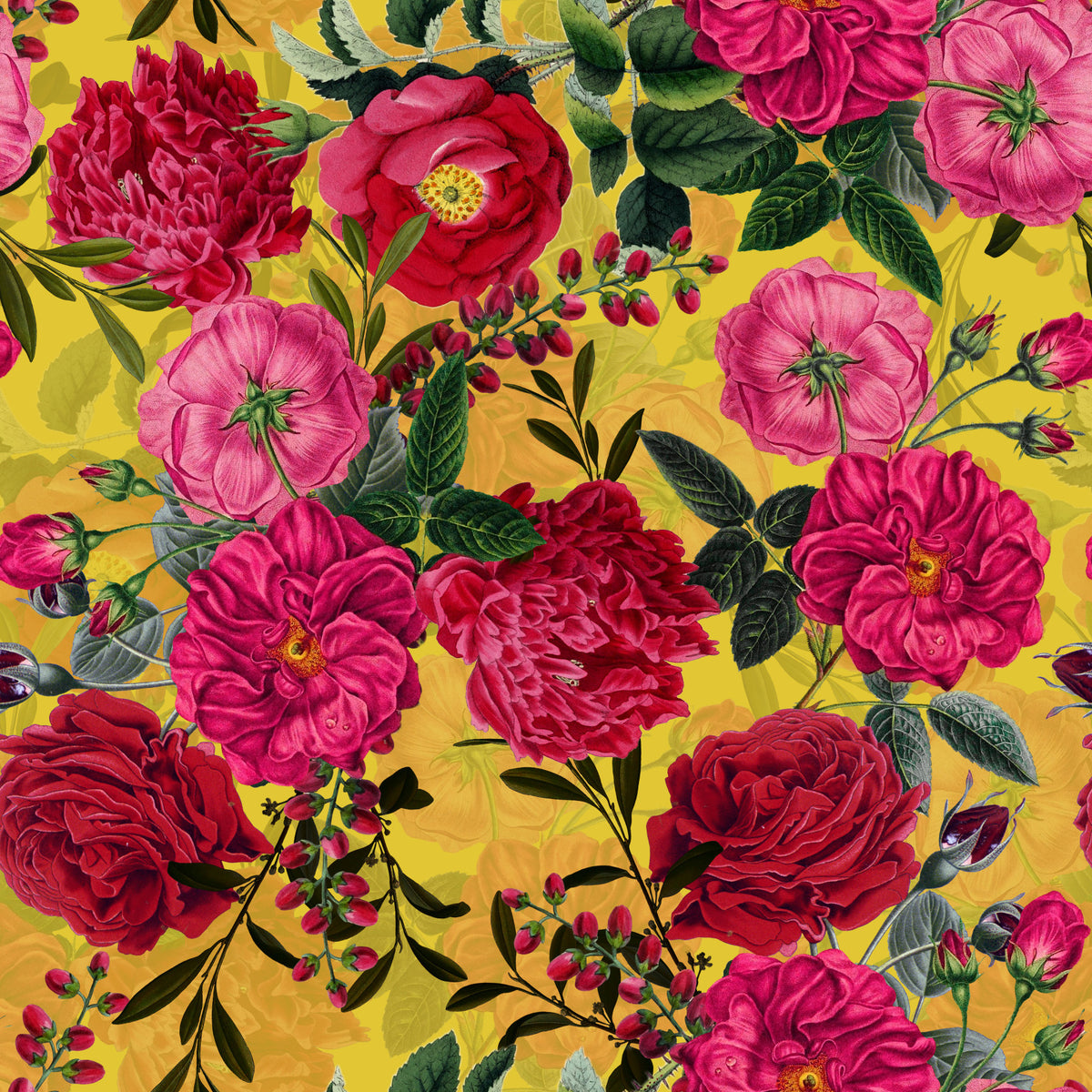 Vibrant Vintage Roses Wallpaper⁠ in your room — zoomed