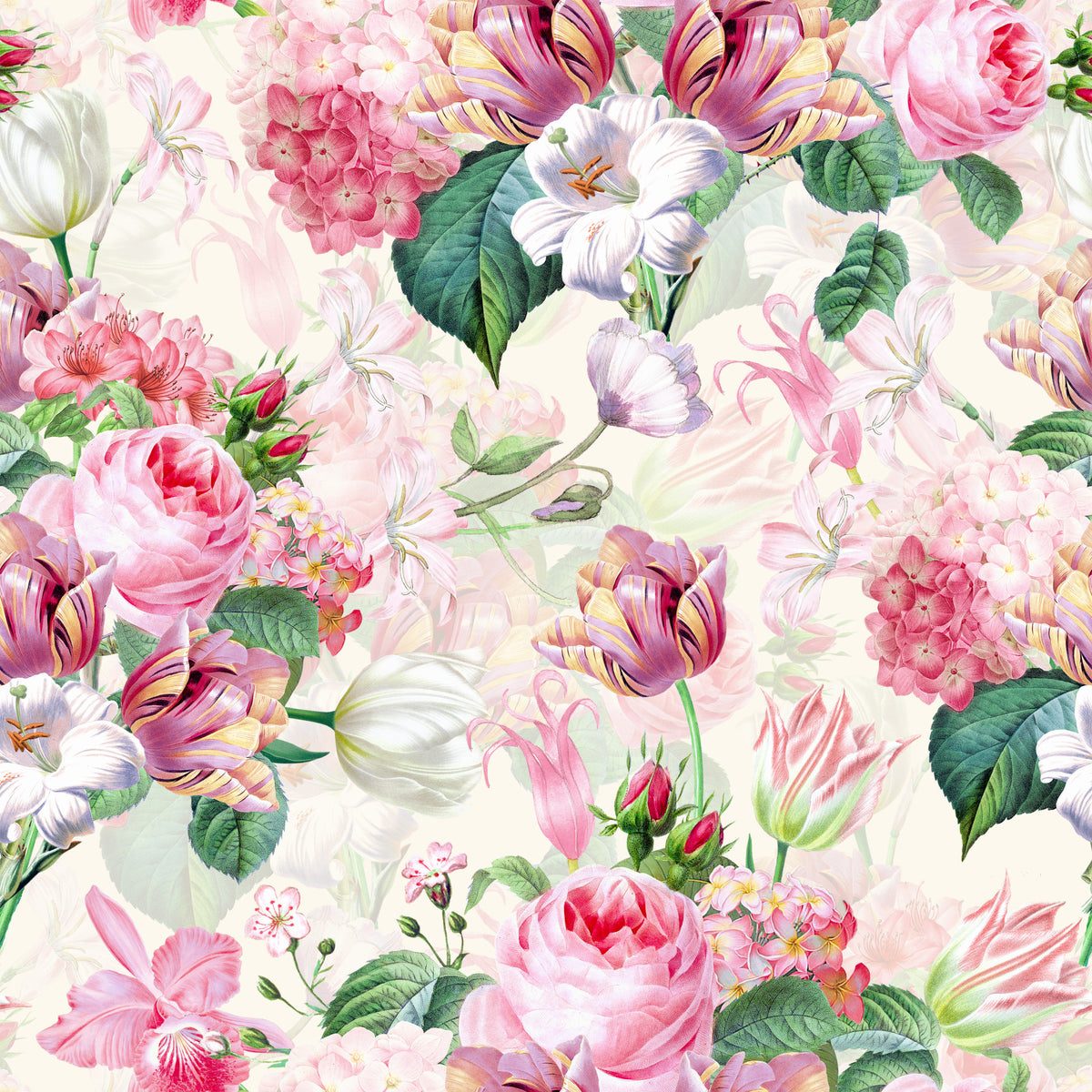 Whimsical Watercolor Roses Garden Wallpaper⁠ in your room — zoomed