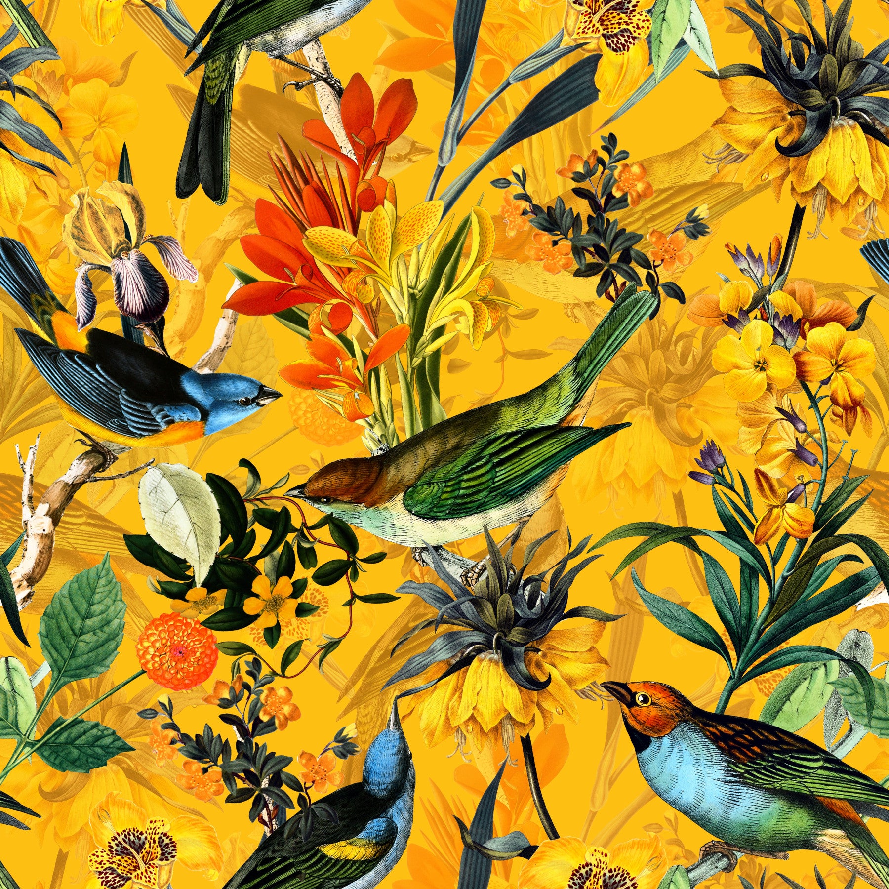 Golden Hour Aviary Wallpaper featuring birds and golden sunset hues.


