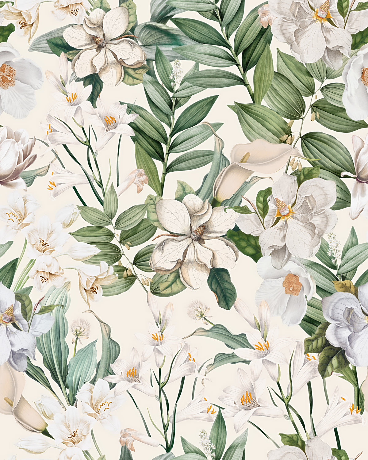 Whimsical White Garden Wallpaper⁠