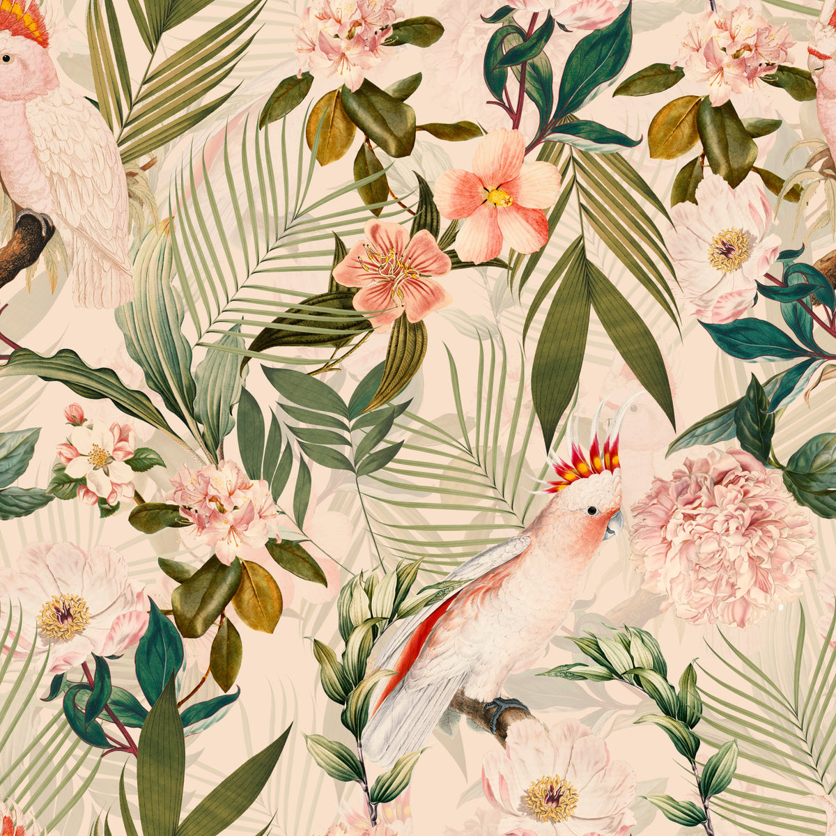 Tropical Paradise Birds Wallpaper⁠ in your room — zoomed