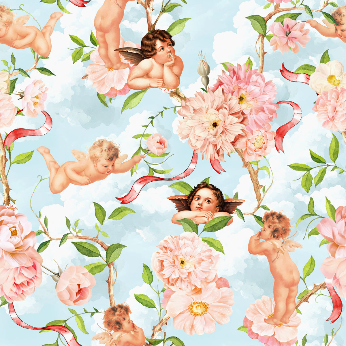 Celestial Cherubs & Blossoms Wallpaper⁠ in your room