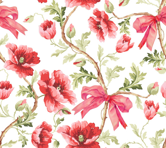Romantic Preppy Poppy Blooms & Bows Wallpaper⁠