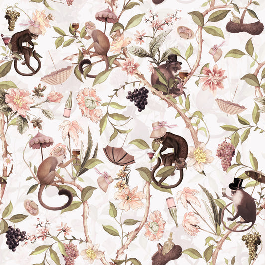 Monkeys & Blooms A Chinoiserie Tea Party Wallpaper⁠