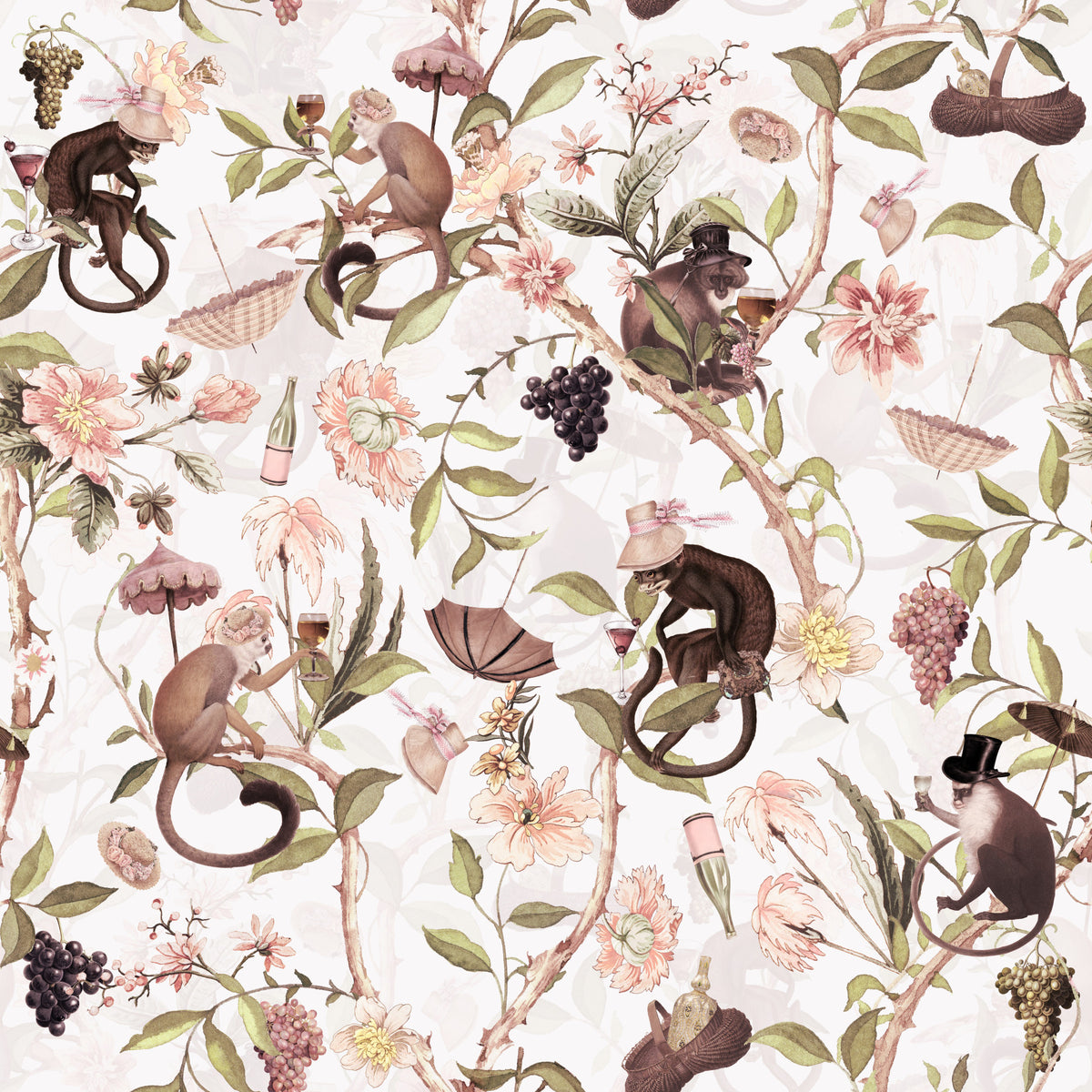 Monkeys & Blooms A Chinoiserie Tea Party Wallpaper⁠ in your room
