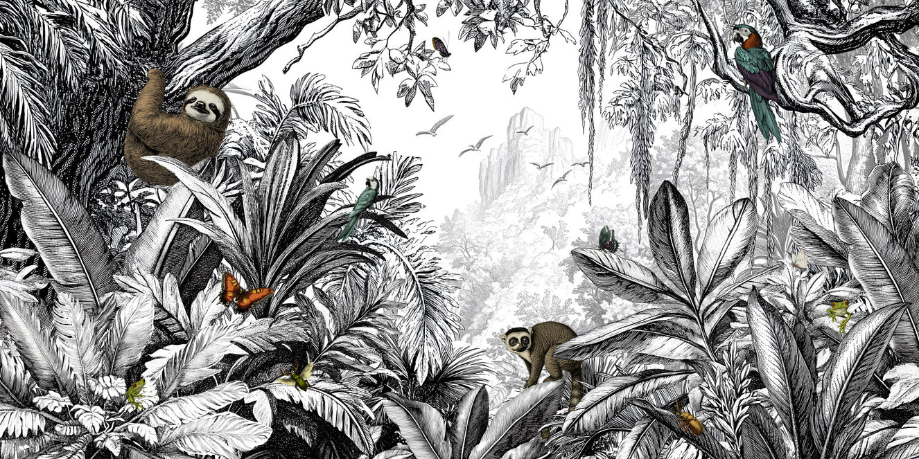 Jungle Vista - Black & White Wall Mural