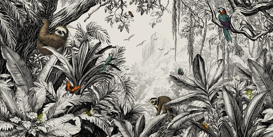 Jungle Vista - Black & Off-White Wall Mural