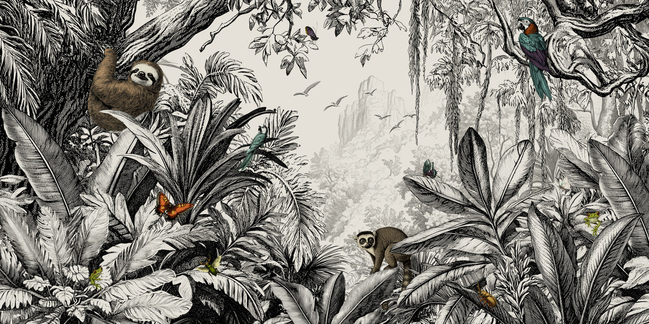 Jungle Vista - Black & Off-White Wall Mural