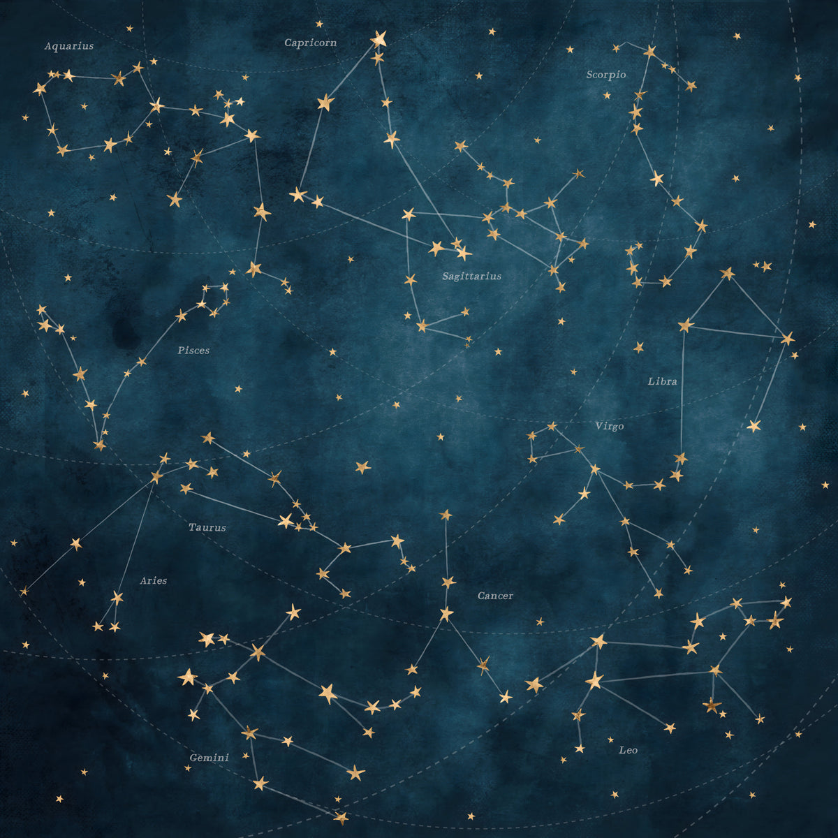 Star Map of Zodiac Constellations Wall Mural in your room — zoomed