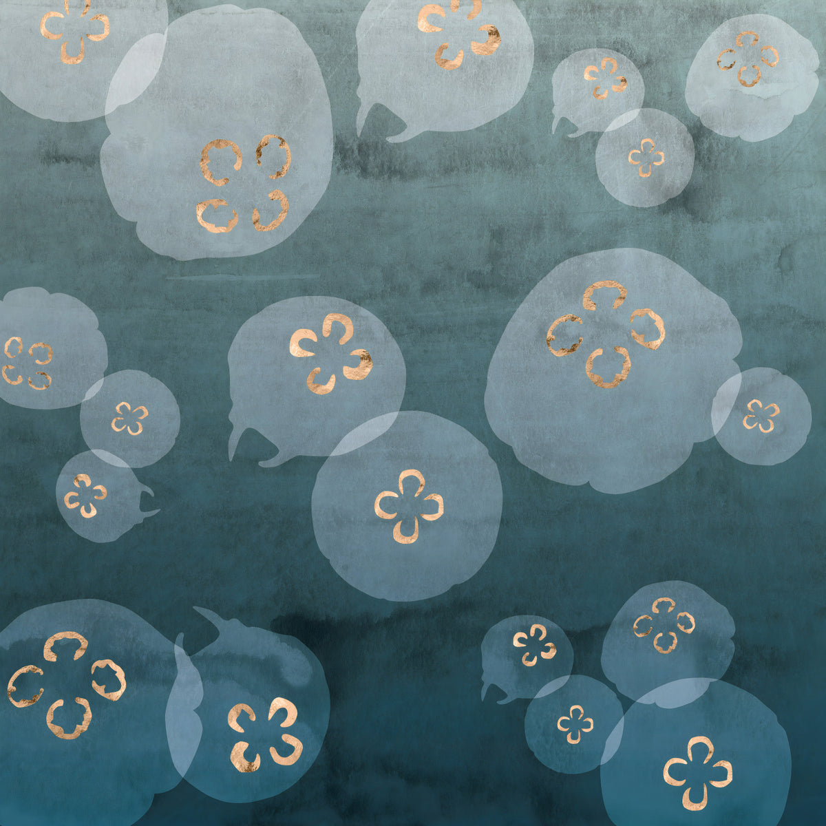 Watercolour Jellyfish - Petrol Wall Mural in your room — zoomed