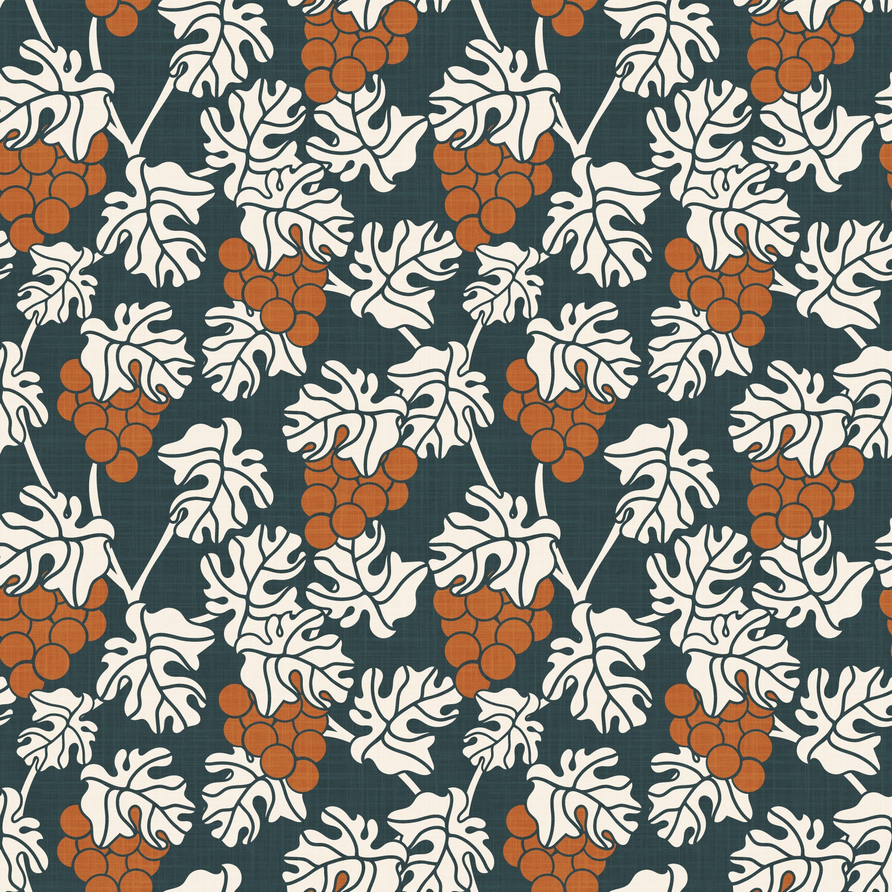 Mediterranean Vineyard Blue Wallpaper with grapevines design.

