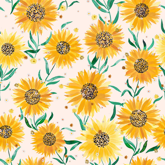 Sunflowers Cottagecore Yellow White Wallpaper⁠
