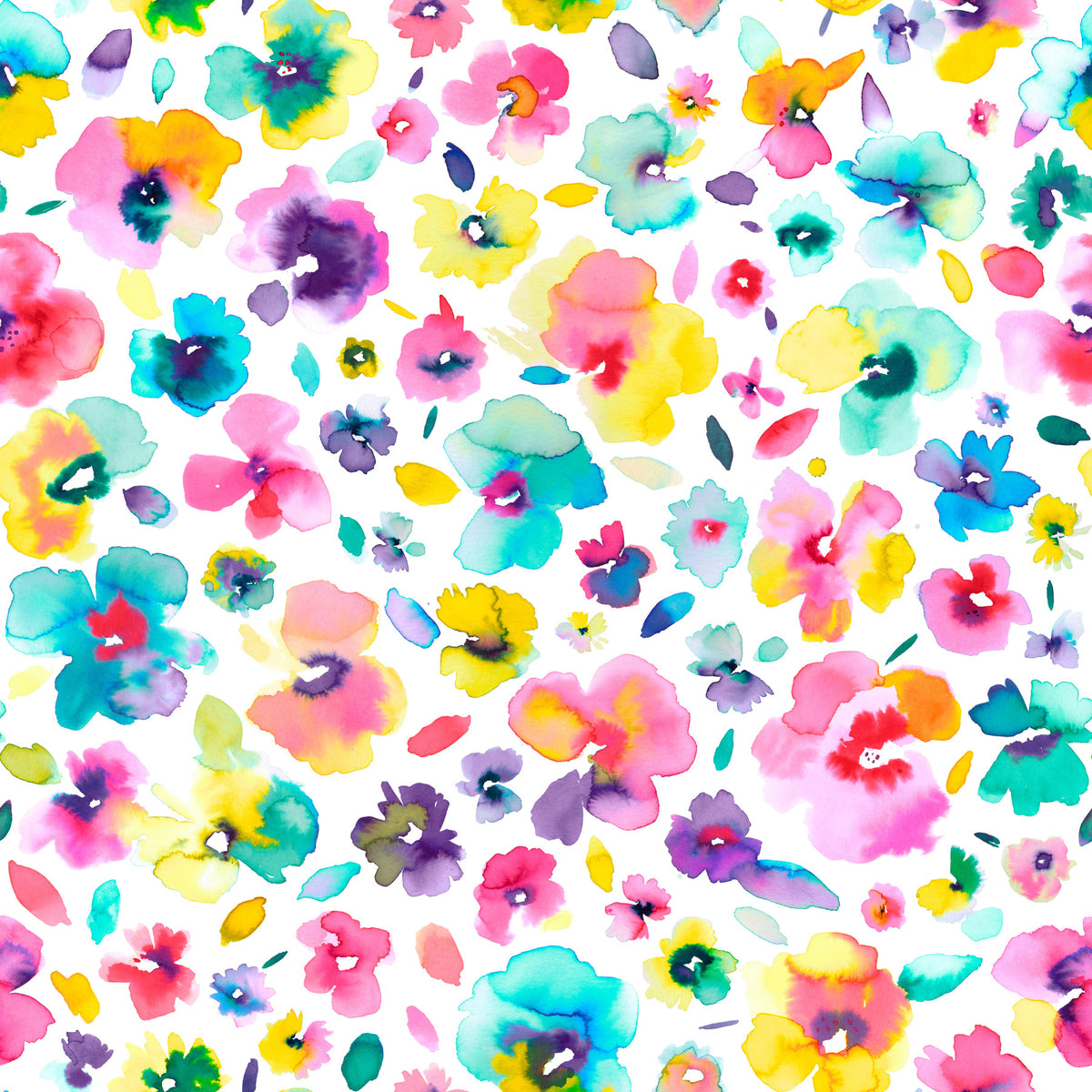 Tropical Colorful Watercolor Bright Flowers Wallpaper⁠ in your room — zoomed