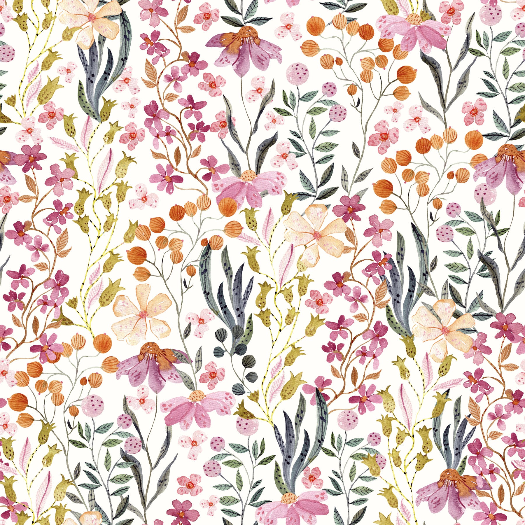 Watercolor Blossom Garden Wallpaper⁠ in your room — zoomed