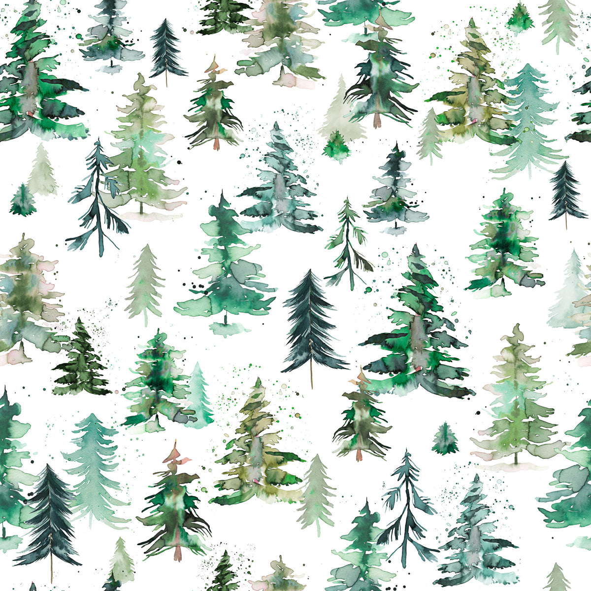 Watercolor Forest Trees Spruces Wallpaper⁠ in your room — zoomed