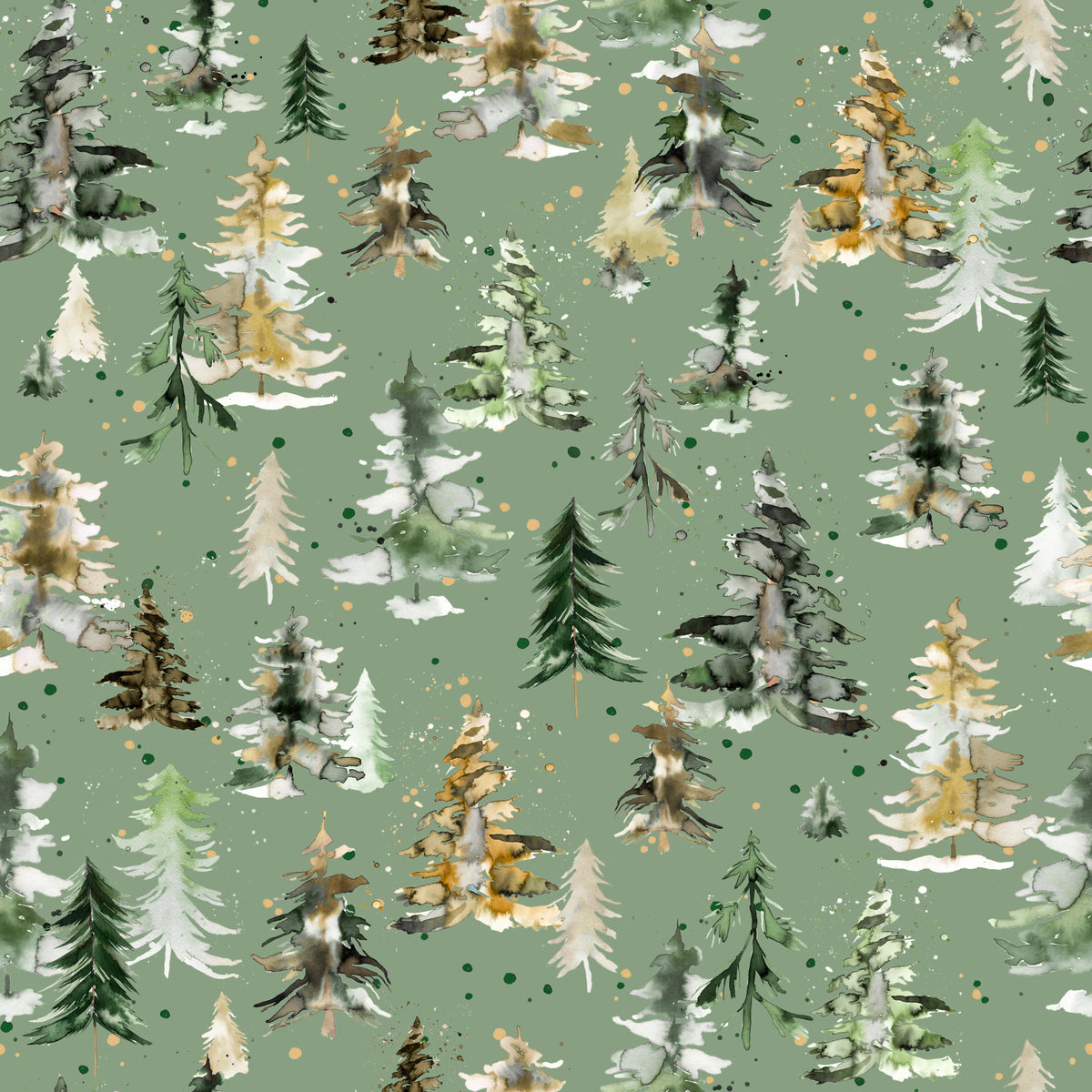 Watercolor Pines Spruces Forest Nature Sage Green Wallpaper⁠ in your room