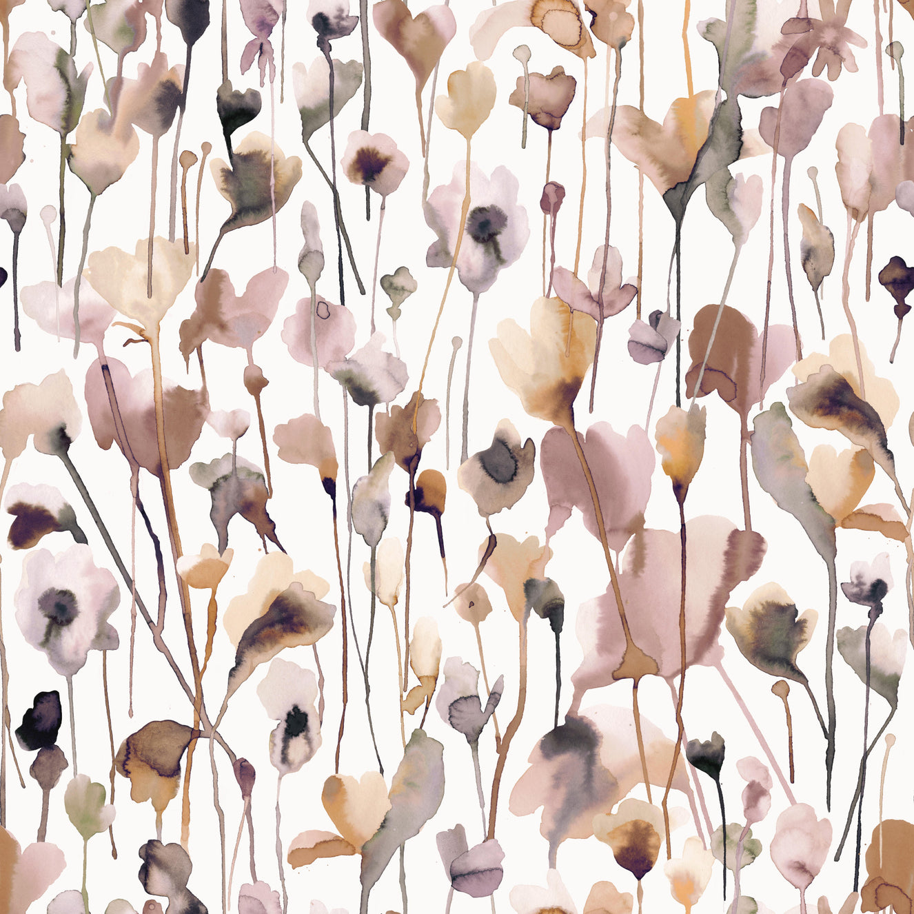 Wild Flowers Watercolor Natural Beige Wallpaper⁠