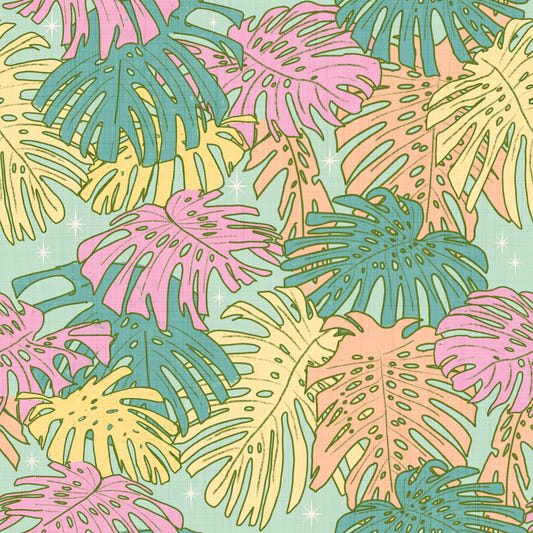 Pastel Tropical Monstera - Palm Springs Retro Aqua Wallpaper⁠