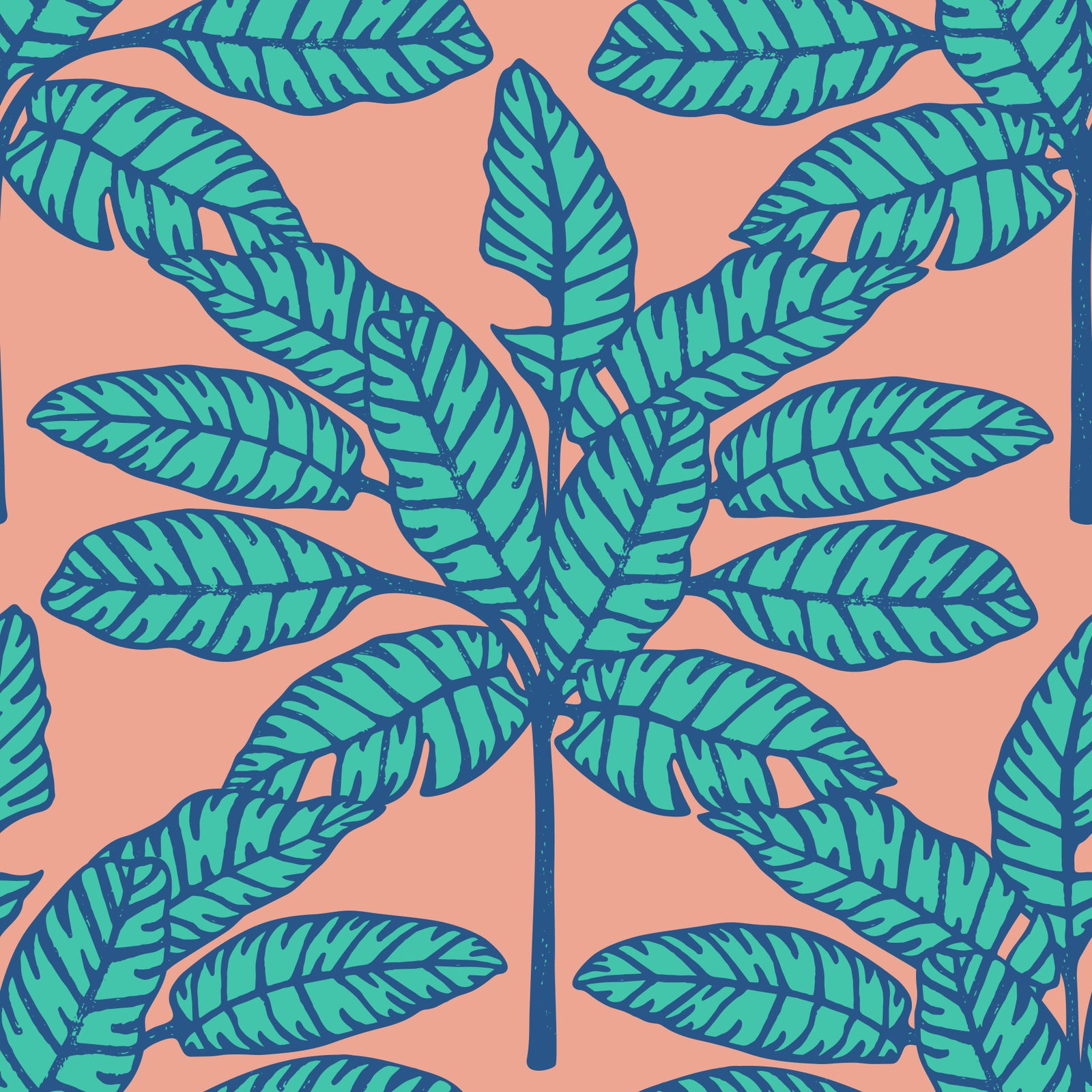 Desert Leaves Oasis Retro Mid Century Tropical Aqua Blue Clay Pink Wallpaper⁠ in your room