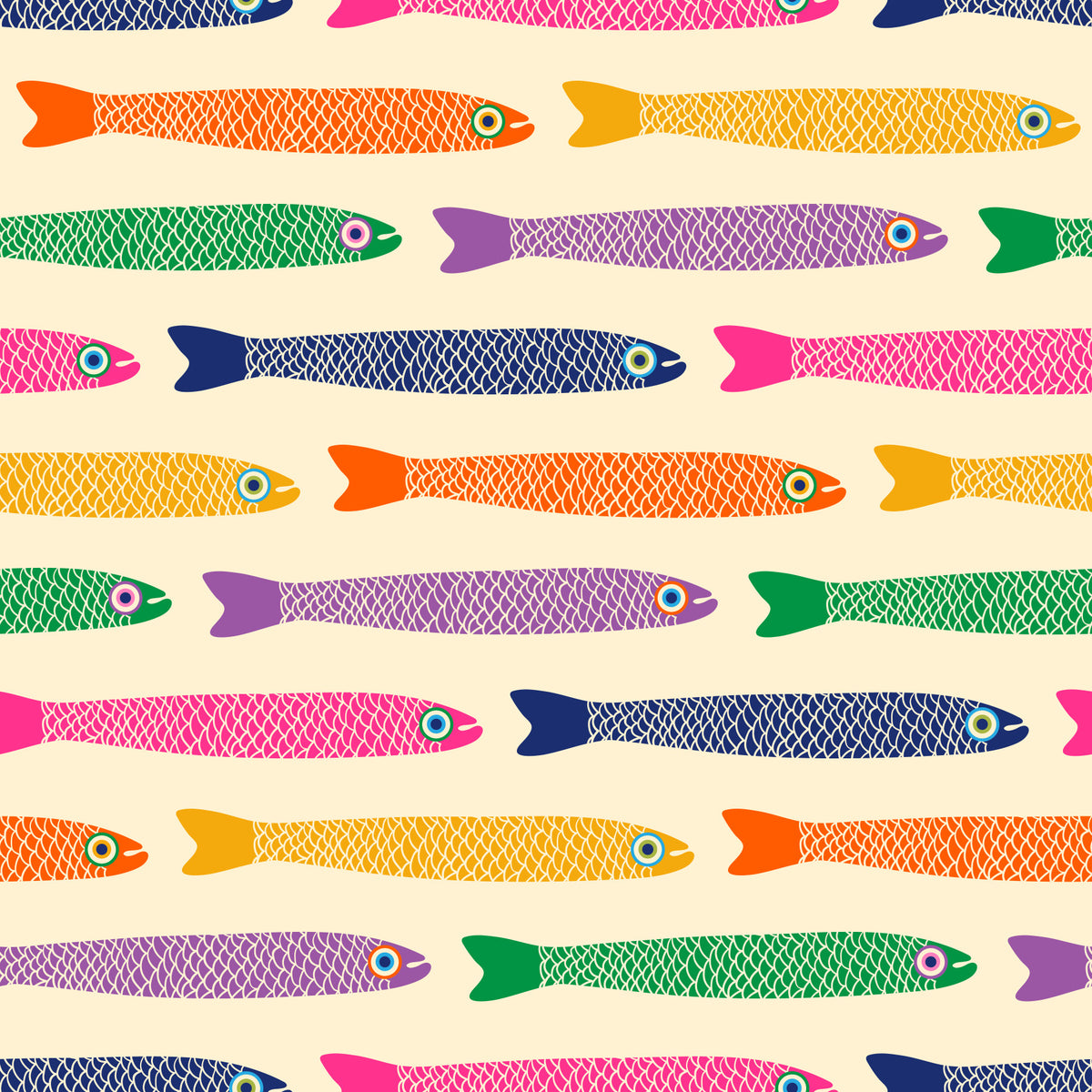Anchovies Bright Rainbow Fish on Cream  Wallpaper⁠ in your room