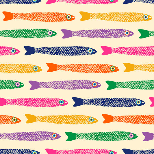 Anchovies Bright Rainbow Fish on Cream  Wallpaper⁠