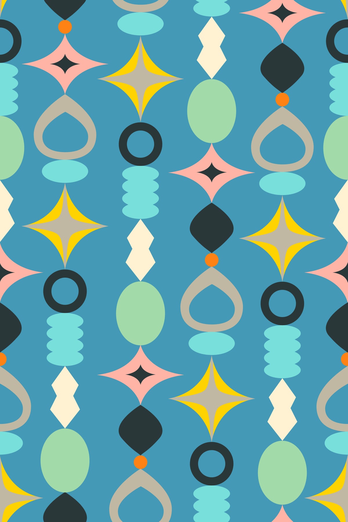 Suncatchers Retro Mid-Century Modern Abstract Shapes on Blue Wallpaper⁠