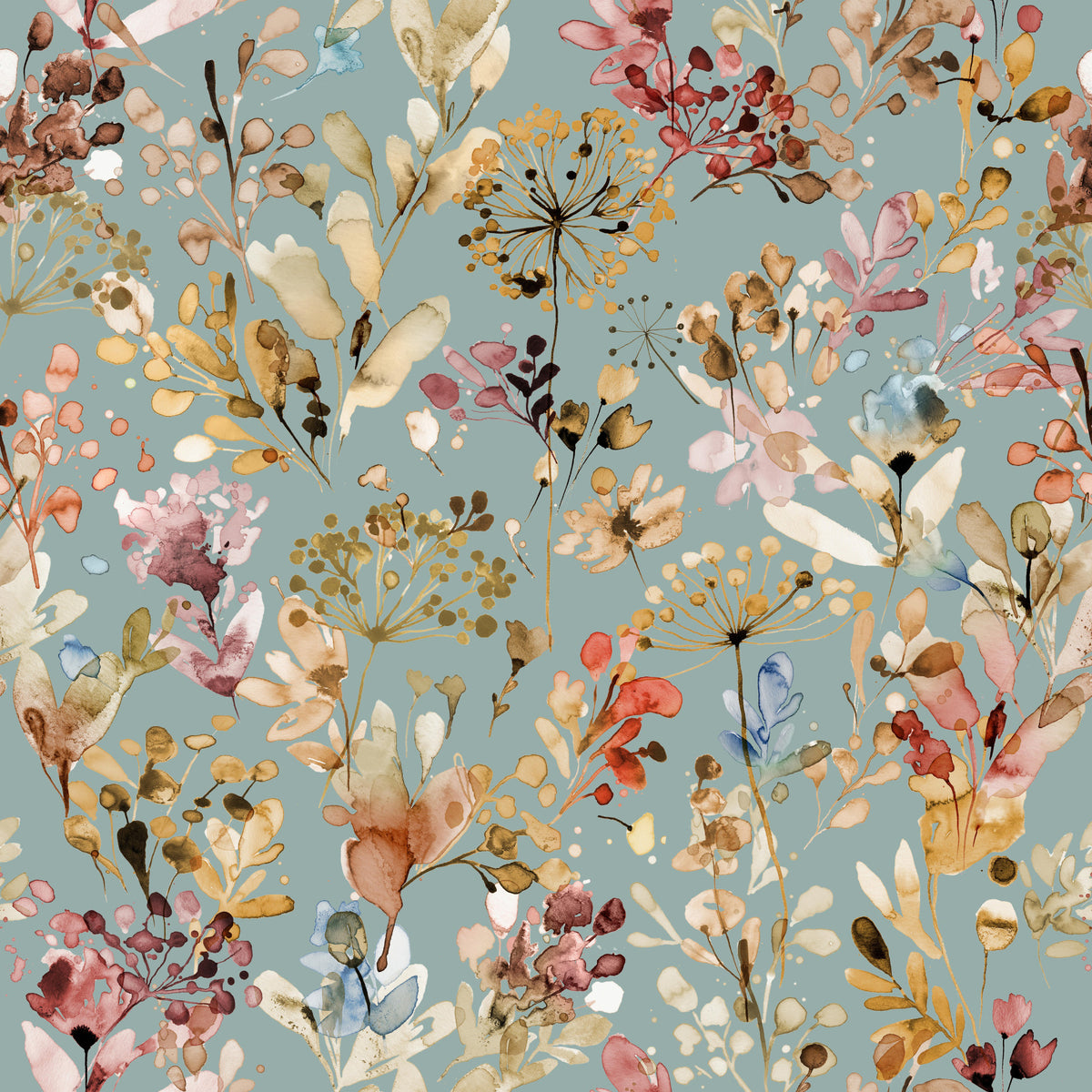 Wild Grasses Vintage Gold Teal Wallpaper⁠ in your room