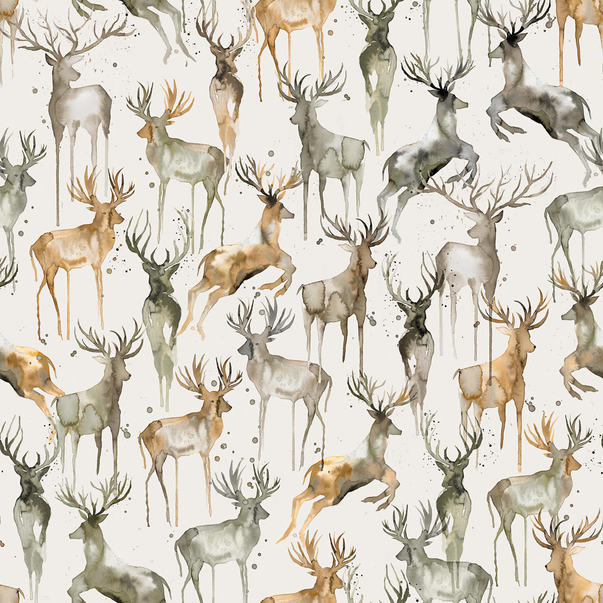 Wintery Artistic Deers Beige Brown Wallpaper⁠ in your room
