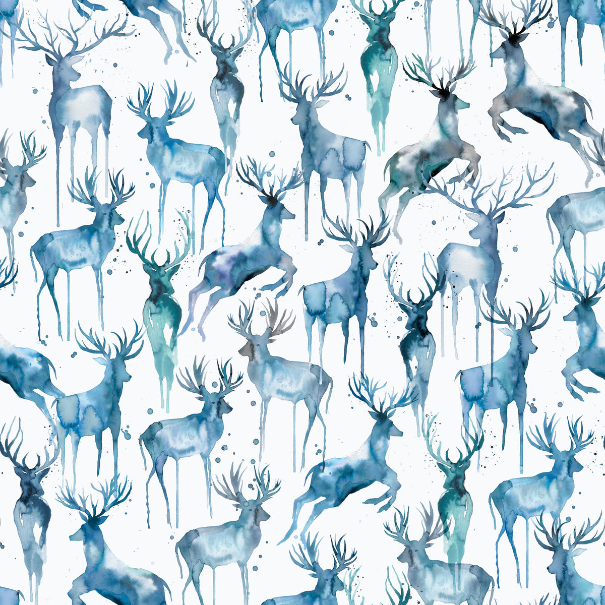 Wintery Artistic Deers Blue Wallpaper⁠ in your room — zoomed