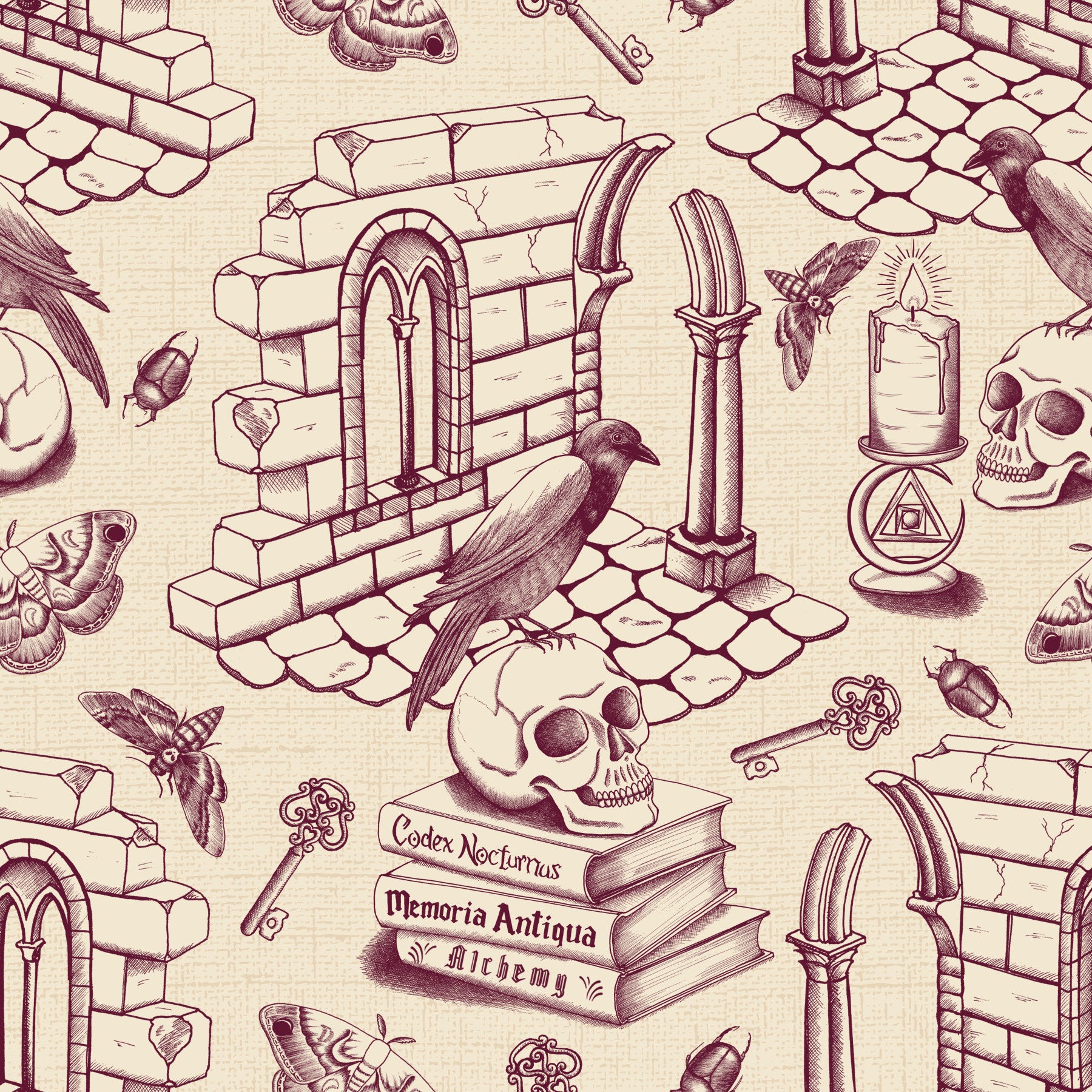 Dark Academia Toile de Jouy - Burgundy Wallpaper⁠
