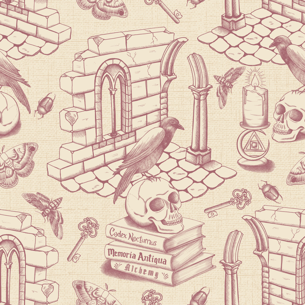 Dark Academia Toile de Jouy -  Vintage Rose Wallpaper⁠ in your room — zoomed