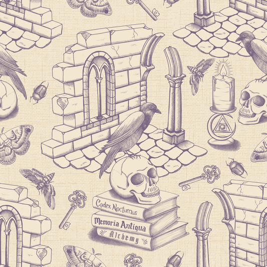 Dark Academia Toile de Jouy -  Grey Purple Wallpaper⁠