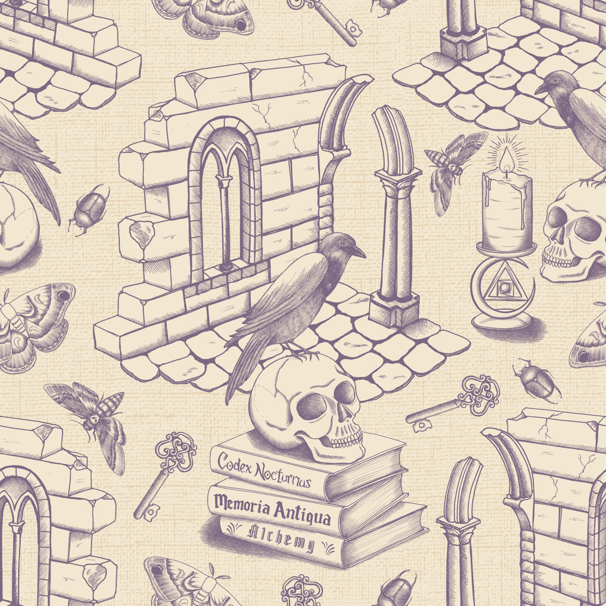Dark Academia Toile de Jouy -  Grey Purple Wallpaper⁠ in your room — zoomed