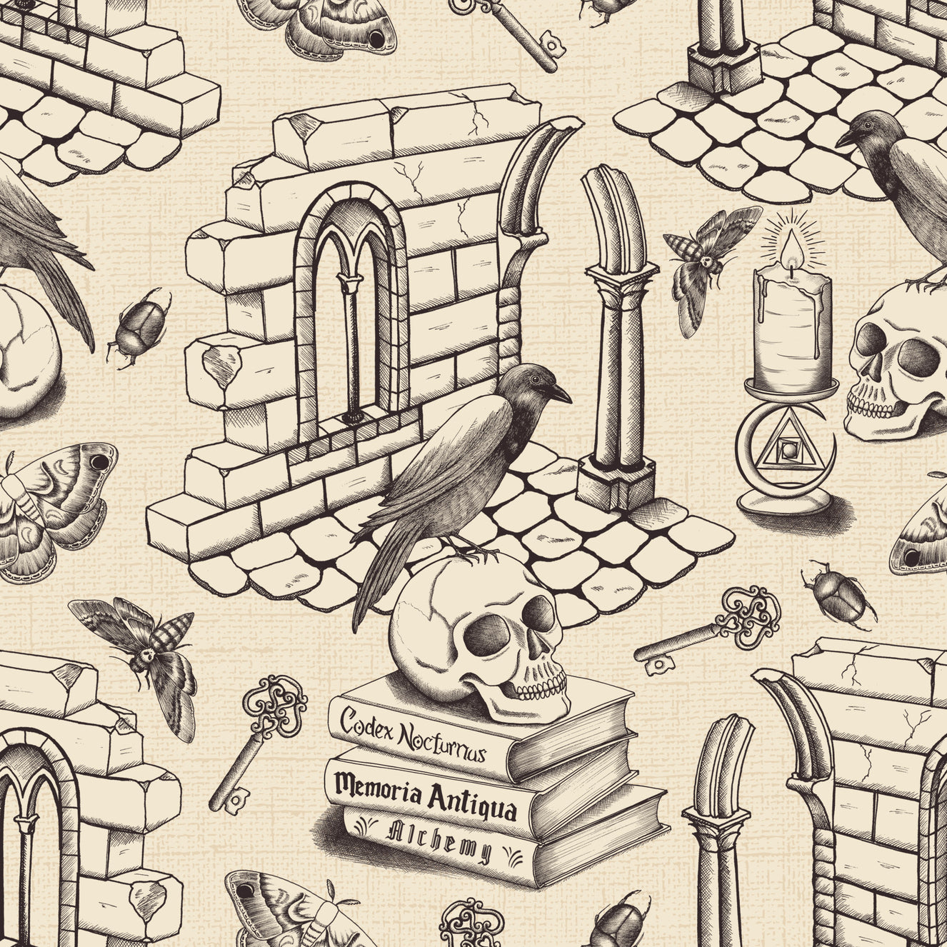 Dark Academia Toile de Jouy - Ink Black Wallpaper⁠