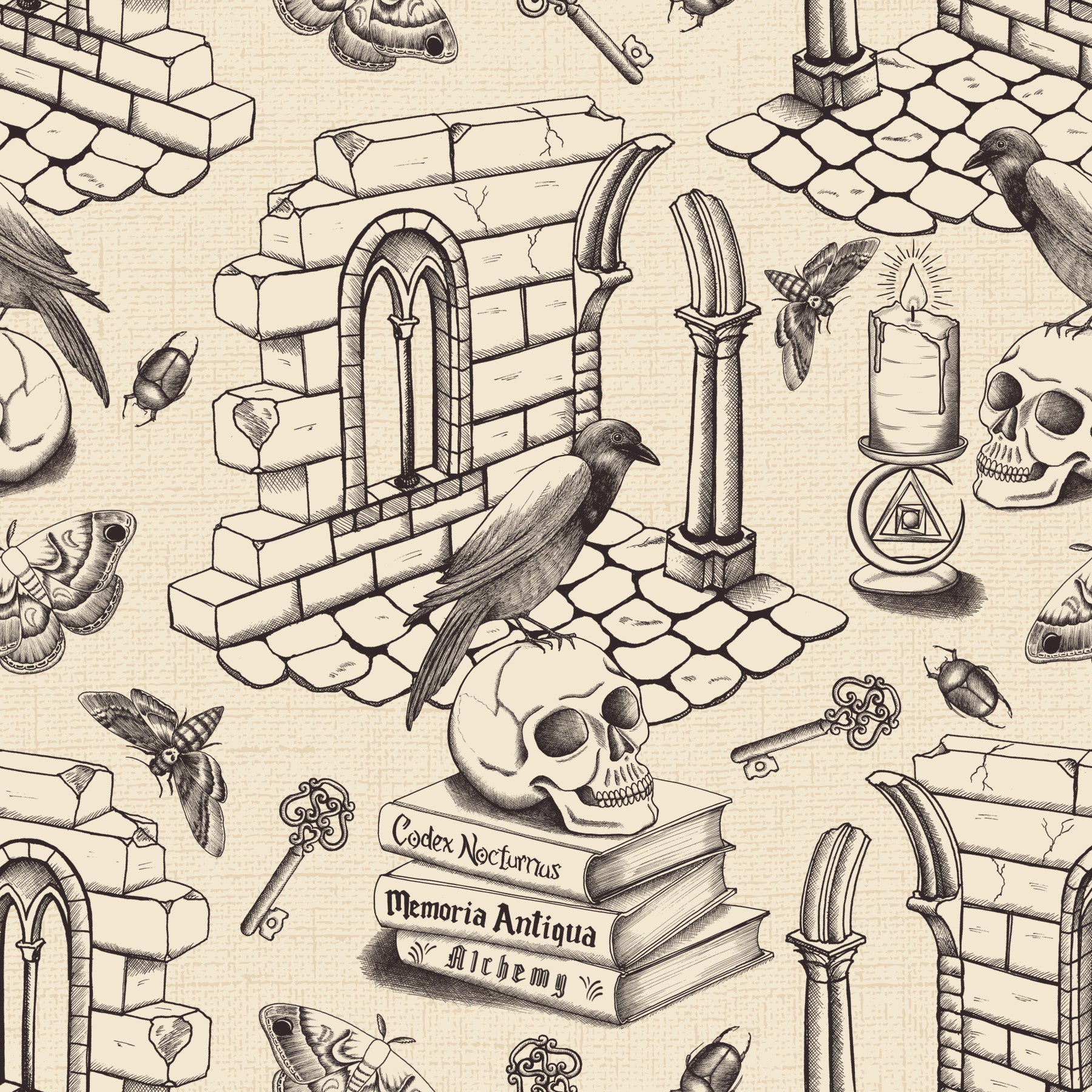 Dark Academia Toile de Jouy - Ink Black Wallpaper⁠ in your room — zoomed
