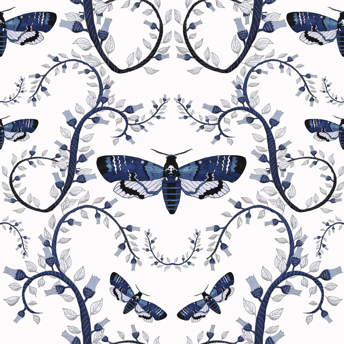 Blue Gothic Moth Vines  Wallpaper⁠