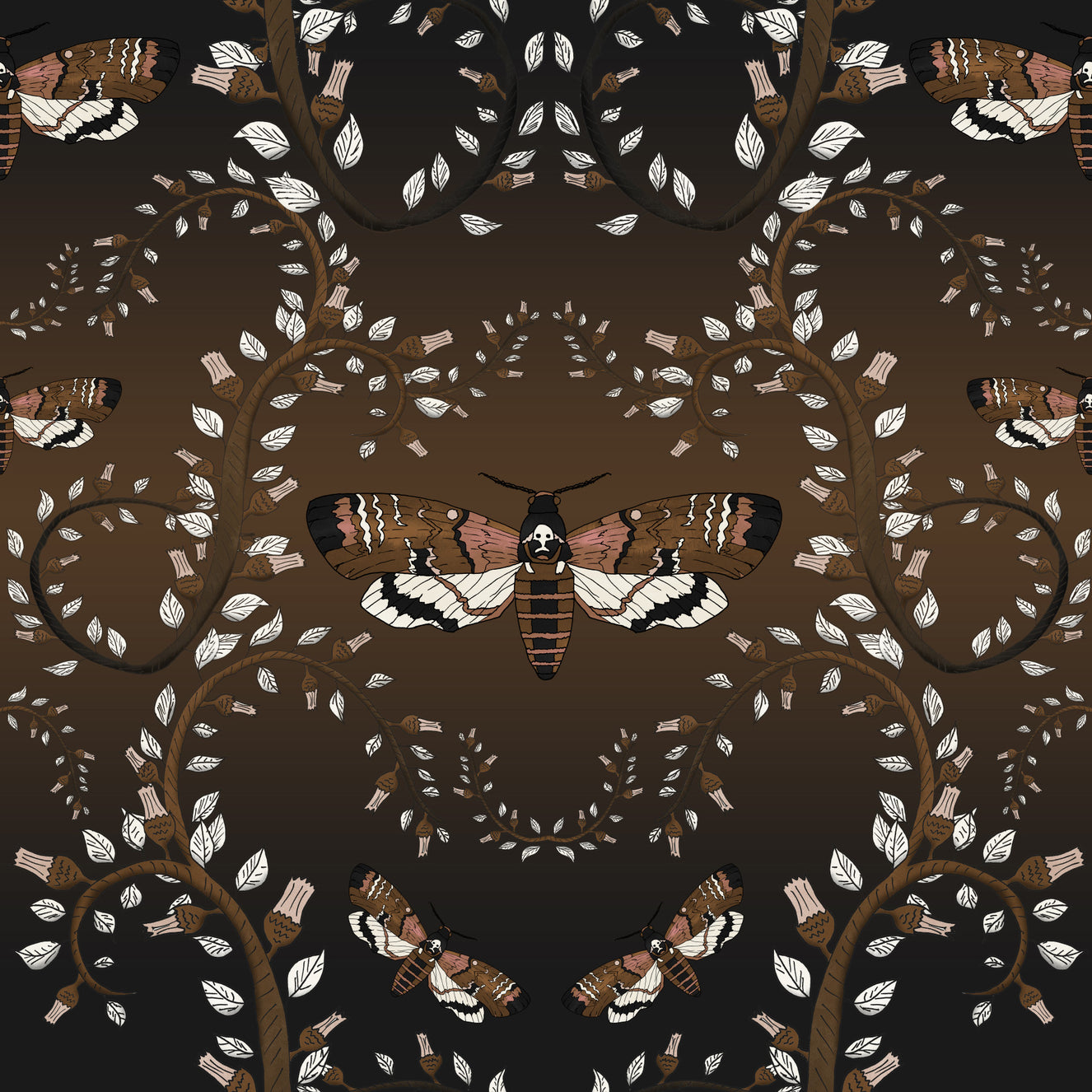 Gothic Moth Vines Earthy Wallpaper⁠