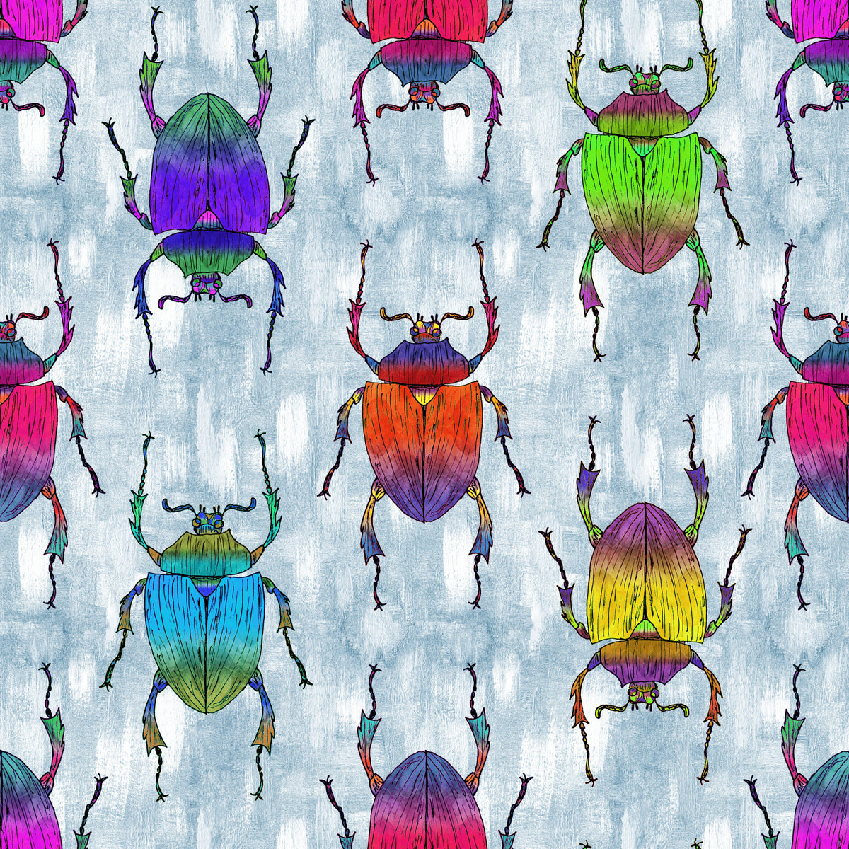 Rainbow Bugs Blue Background Wallpaper⁠