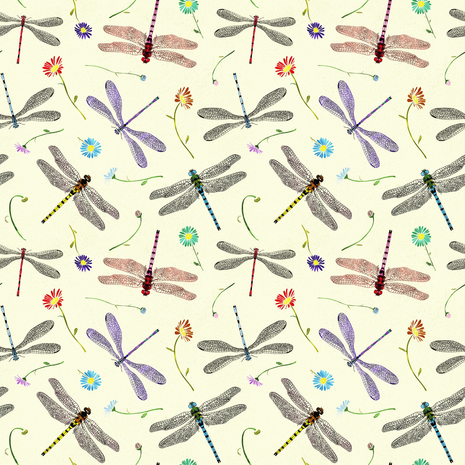 Colorful dragonfly and damselfly wall mural

