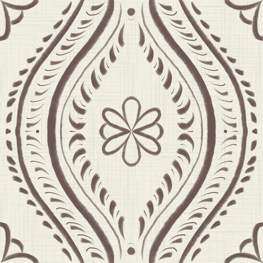 Faded Ogee Damask - Bright - Coffee Quartz Wallpaper⁠