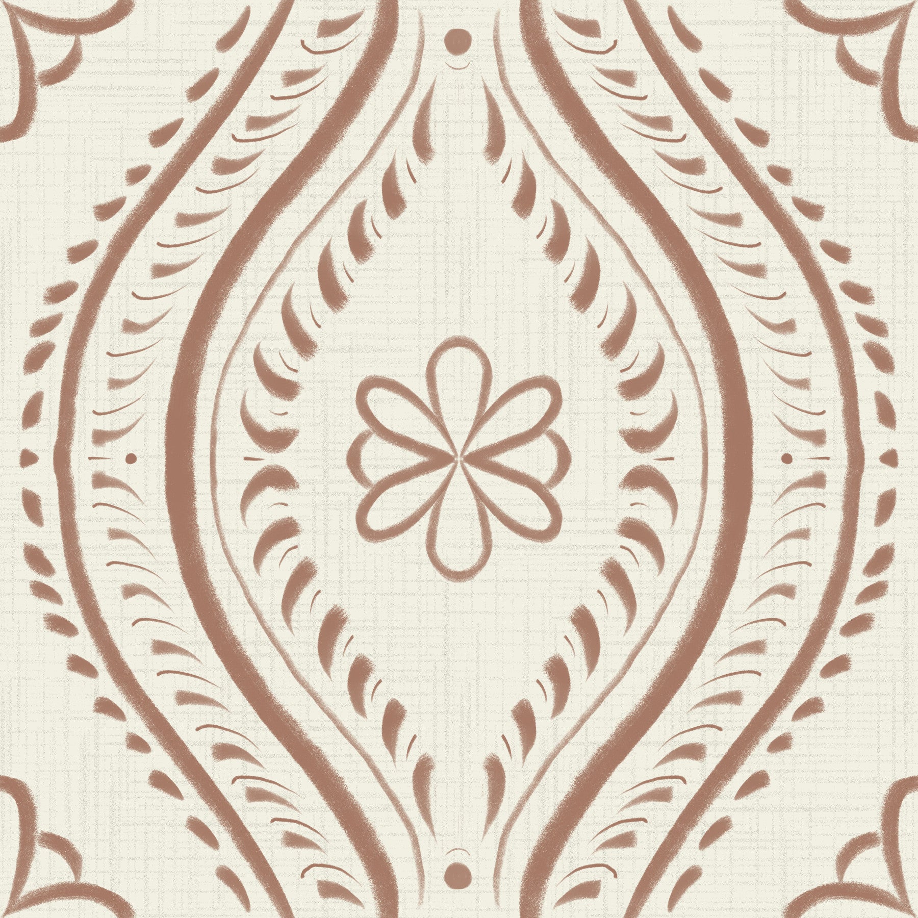 Faded Ogee Damask - Bright - Mocha Mousse Wallpaper⁠