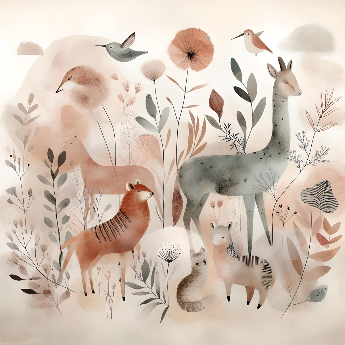 Gentle Woodland Safari Wall Mural in your room — zoomed